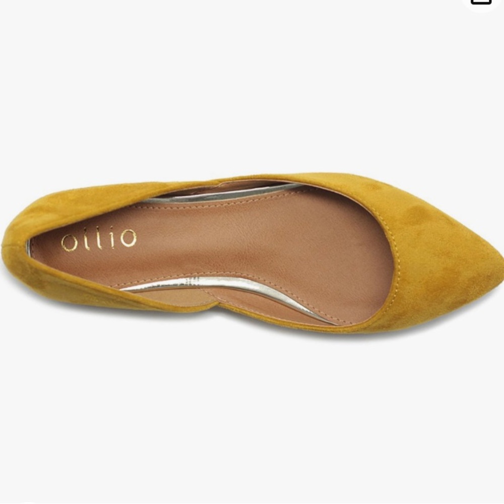 Ollio Women's Faux Suede Sz 8.5 Pointed Toe Ballet Flat Shoe, Mustard Yellow